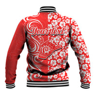 Custom Hawaii Kauai Island Baseball Jacket Hibiscus Pattern Seamless Tribal Simple Red LT03 - Polynesian Pride