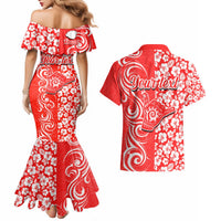 Custom Hawaii Kauai Island Couples Matching Mermaid Dress and Hawaiian Shirt Hibiscus Pattern Seamless Tribal Simple Red LT03 - Polynesian Pride