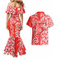 Custom Hawaii Kauai Island Couples Matching Mermaid Dress and Hawaiian Shirt Hibiscus Pattern Seamless Tribal Simple Red LT03 - Polynesian Pride