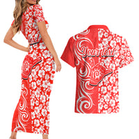 Custom Hawaii Kauai Island Couples Matching Short Sleeve Bodycon Dress and Hawaiian Shirt Hibiscus Pattern Seamless Tribal Simple Red LT03 - Polynesian Pride