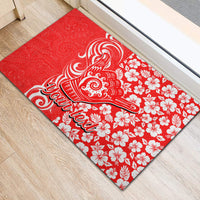 Custom Hawaii Kauai Island Rubber Doormat Hibiscus Pattern Seamless Tribal Simple Red LT03 - Polynesian Pride