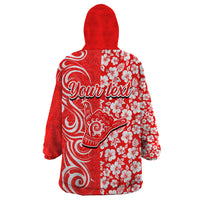 Custom Hawaii Kauai Island Wearable Blanket Hoodie Hibiscus Pattern Seamless Tribal Simple Red LT03 - Polynesian Pride