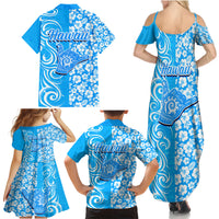 Hawaii Kauai Island Family Matching Summer Maxi Dress and Hawaiian Shirt Hibiscus Pattern Seamless Tribal Simple Blue LT03 - Polynesian Pride
