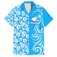 Hawaii Kauai Island Family Matching Tank Maxi Dress and Hawaiian Shirt Hibiscus Pattern Seamless Tribal Simple Blue LT03 Dad's Shirt - Short Sleeve Blue - Polynesian Pride