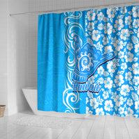 Hawaii Kauai Island Shower Curtain Hibiscus Pattern Seamless Tribal Simple Blue LT03 - Polynesian Pride