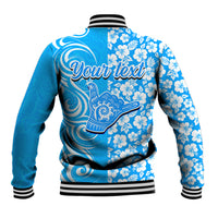 Custom Hawaii Kauai Island Baseball Jacket Hibiscus Pattern Seamless Tribal Simple Blue LT03 - Polynesian Pride