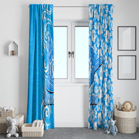 Custom Hawaii Kauai Island Window Curtain Hibiscus Pattern Seamless Tribal Simple Blue LT03 - Polynesian Pride