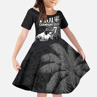 Custom Fiji Rugby Pacific Champions 2024 Family Matching Mermaid Dress and Hawaiian Shirt Anniversary 7 Titles - Fijians Rugby and Tapa Hibiscus Black Art LT03 Daughter's Dress Black - Polynesian Pride