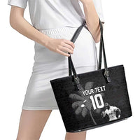 Custom Fiji Rugby Pacific Champions 2024 Leather Tote Bag Anniversary 7 Titles - Fijians Rugby and Tapa Hibiscus Black Art