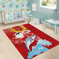Hawaiian Mele Kalikimaka Area Rug Funny Santa Riding Lei Dolphin with Kakau Tattoos - Polynesian Pride