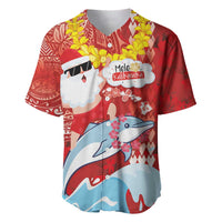 Hawaiian Mele Kalikimaka Baseball Jersey Funny Santa Riding Lei Dolphin with Kakau Tattoos - Polynesian Pride
