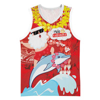 Hawaiian Mele Kalikimaka Basketball Jersey Funny Santa Riding Lei Dolphin with Kakau Tattoos - Polynesian Pride