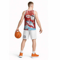 Hawaiian Mele Kalikimaka Basketball Jersey Funny Santa Riding Lei Dolphin with Kakau Tattoos - Polynesian Pride