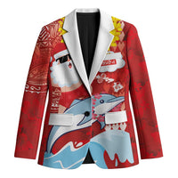 Hawaiian Mele Kalikimaka Blazer Funny Santa Riding Lei Dolphin with Kakau Tattoos - Polynesian Pride