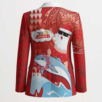Hawaiian Mele Kalikimaka Blazer Funny Santa Riding Lei Dolphin with Kakau Tattoos - Polynesian Pride