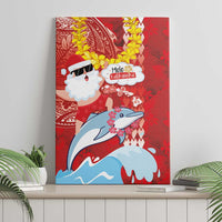 Hawaiian Mele Kalikimaka Canvas Wall Art Funny Santa Riding Lei Dolphin with Kakau Tattoos - Polynesian Pride