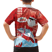 Hawaiian Mele Kalikimaka Family Matching Long Sleeve Bodycon Dress and Hawaiian Shirt Funny Santa Riding Lei Dolphin with Kakau Tattoos - Polynesian Pride