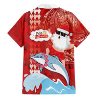 Hawaiian Mele Kalikimaka Family Matching Short Sleeve Bodycon Dress and Hawaiian Shirt Funny Santa Riding Lei Dolphin with Kakau Tattoos - Polynesian Pride