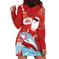 Hawaiian Mele Kalikimaka Hoodie Dress Funny Santa Riding Lei Dolphin with Kakau Tattoos - Polynesian Pride