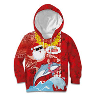Hawaiian Mele Kalikimaka Kid Hoodie Funny Santa Riding Lei Dolphin with Kakau Tattoos - Polynesian Pride
