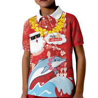 Hawaiian Mele Kalikimaka Kid Polo Shirt Funny Santa Riding Lei Dolphin with Kakau Tattoos - Polynesian Pride