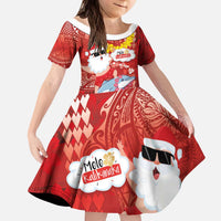 Hawaiian Mele Kalikimaka Kid Short Sleeve Dress Funny Santa Riding Lei Dolphin with Kakau Tattoos - Polynesian Pride