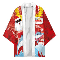 Hawaiian Mele Kalikimaka Kimono Funny Santa Riding Lei Dolphin with Kakau Tattoos - Polynesian Pride