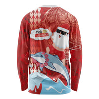 Hawaiian Mele Kalikimaka Long Sleeve Shirt Funny Santa Riding Lei Dolphin with Kakau Tattoos - Polynesian Pride