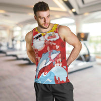 Hawaiian Mele Kalikimaka Men Tank Top Funny Santa Riding Lei Dolphin with Kakau Tattoos - Polynesian Pride