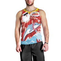 Hawaiian Mele Kalikimaka Men Tank Top Funny Santa Riding Lei Dolphin with Kakau Tattoos - Polynesian Pride