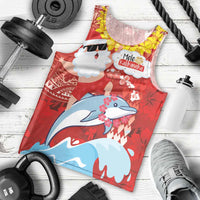 Hawaiian Mele Kalikimaka Men Tank Top Funny Santa Riding Lei Dolphin with Kakau Tattoos - Polynesian Pride