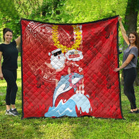 Hawaiian Mele Kalikimaka Quilt Funny Santa Riding Lei Dolphin with Kakau Tattoos - Polynesian Pride