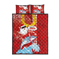 Hawaiian Mele Kalikimaka Quilt Bed Set Funny Santa Riding Lei Dolphin with Kakau Tattoos - Polynesian Pride