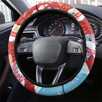 Hawaiian Mele Kalikimaka Steering Wheel Cover Funny Santa Riding Lei Dolphin with Kakau Tattoos - Polynesian Pride