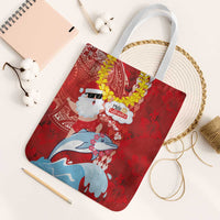 Hawaiian Mele Kalikimaka Tote Bag Funny Santa Riding Lei Dolphin with Kakau Tattoos - Polynesian Pride