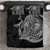Hawaiian Whales Polynesian Art Motifs Bedding Set Black Color - Polynesian Pride