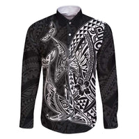 Hawaiian Whales Polynesian Art Motifs Family Matching Long Sleeve Bodycon Dress and Hawaiian Shirt Black Color - Polynesian Pride