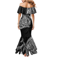 Hawaiian Whales Polynesian Art Motifs Family Matching Mermaid Dress and Hawaiian Shirt Black Color - Polynesian Pride