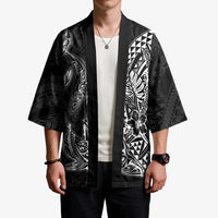 Hawaiian Whales Polynesian Art Motifs Kimono Black Color - Polynesian Pride