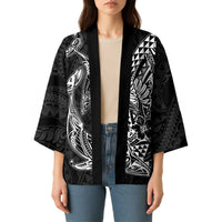 Hawaiian Whales Polynesian Art Motifs Kimono Black Color - Polynesian Pride