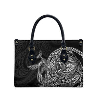 Hawaiian Whales Polynesian Art Motifs Leather Bag Black Color - Polynesian Pride