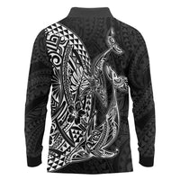 Hawaiian Whales Polynesian Art Motifs Long Sleeve Polo Shirt Black Color - Polynesian Pride