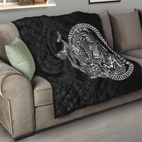 Hawaiian Whales Polynesian Art Motifs Quilt Black Color - Polynesian Pride