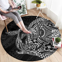 Hawaiian Whales Polynesian Art Motifs Round Carpet Black Color - Polynesian Pride
