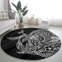 Hawaiian Whales Polynesian Art Motifs Round Carpet Black Color - Polynesian Pride