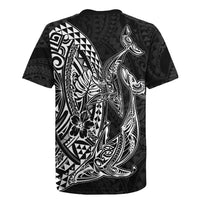 Hawaiian Whales Polynesian Art Motifs Rugby Jersey Black Color - Polynesian Pride