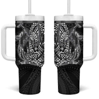 Hawaiian Whales Polynesian Art Motifs Tumbler With Handle Black Color - Polynesian Pride