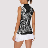 Hawaiian Whales Polynesian Art Motifs Women Sleeveless Polo Shirt Black Color - Polynesian Pride