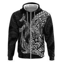 Hawaiian Whales Polynesian Art Motifs Zip Hoodie Black Color - Polynesian Pride