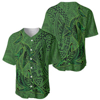 Hawaiian Whales Polynesian Art Motifs Baseball Jersey Green Color - Polynesian Pride